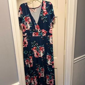 HWOKEFEIYU Women Short Sleeve Loose Plain Casual Long Maxi Dress Size XXL